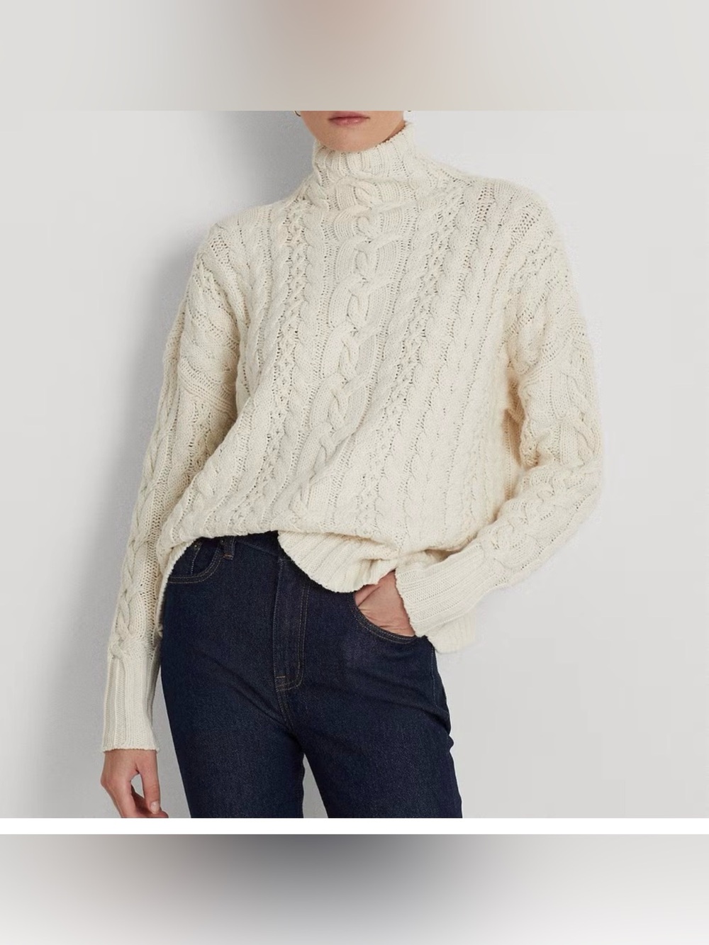 Lauren Ralph Lauren Black Label Cream Cable Knit Turtleneck Sweater Size 2X